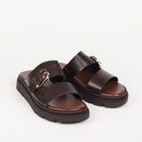 Mules Noémie à boucle et semelle crantée marrons