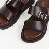 Mules Noémie à boucle et semelle crantée marrons
