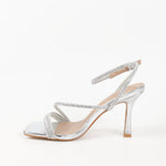 chaussures soirees argentées pour femme à talon et strass