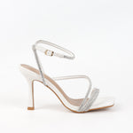 Chaussures femmes soirée blanches à talon et strass 