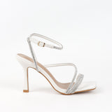 Chaussures femmes soirée blanches à talon et strass 