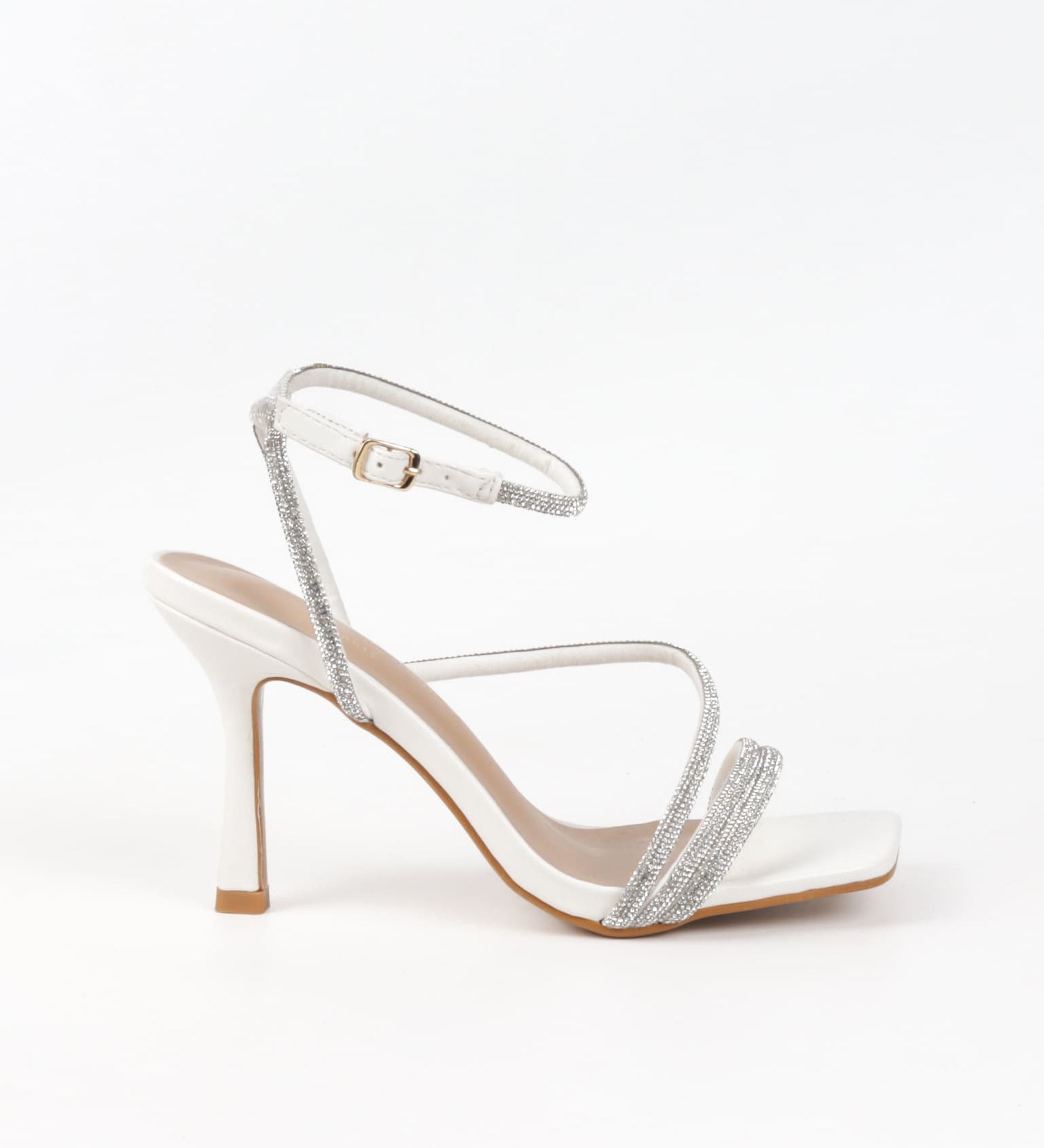 Chaussures femmes soirée blanches à talon et strass 