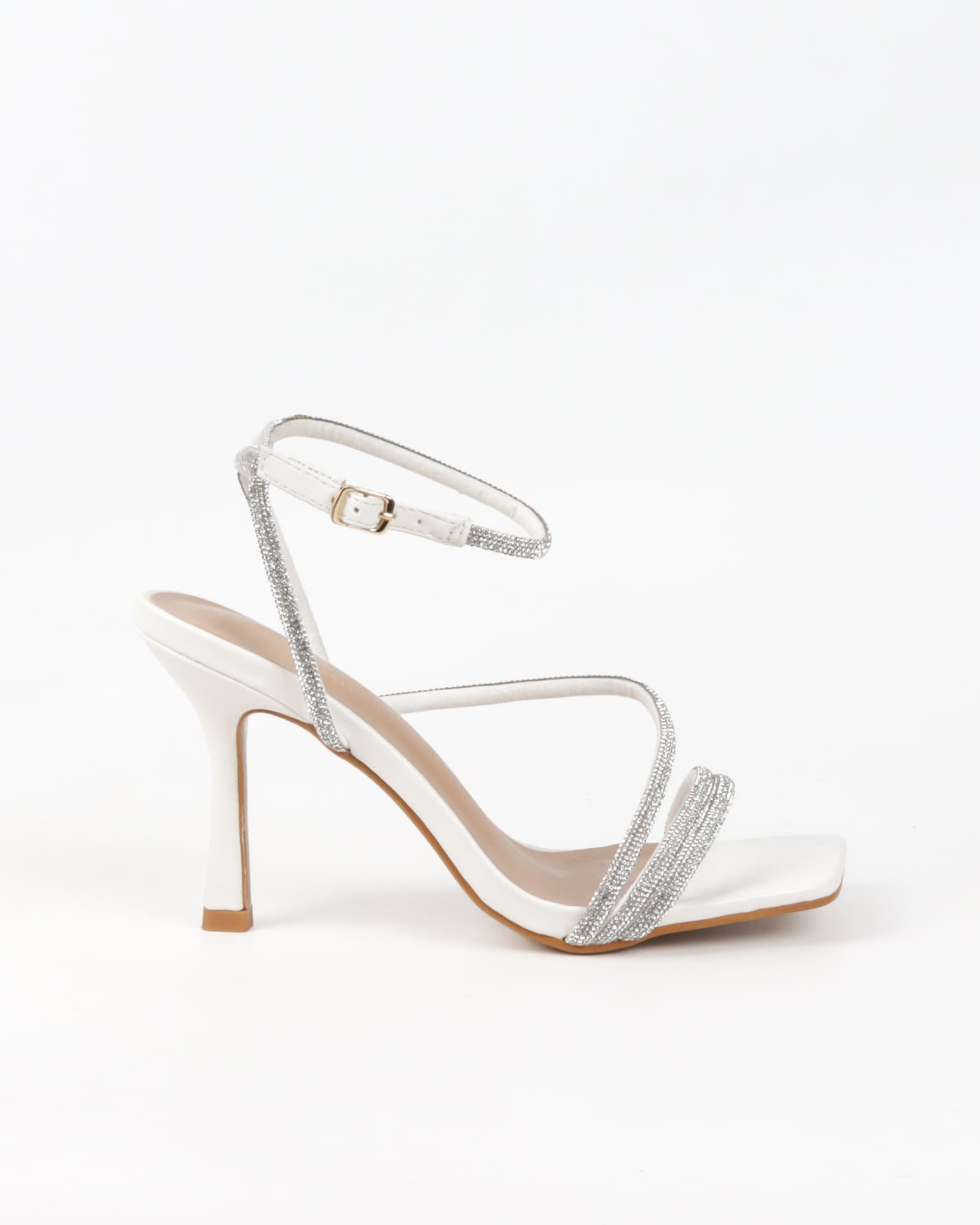 Chaussures femmes soirée blanches à talon et strass 