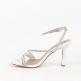 Chaussures femmes soirée blanches à talon et strass 