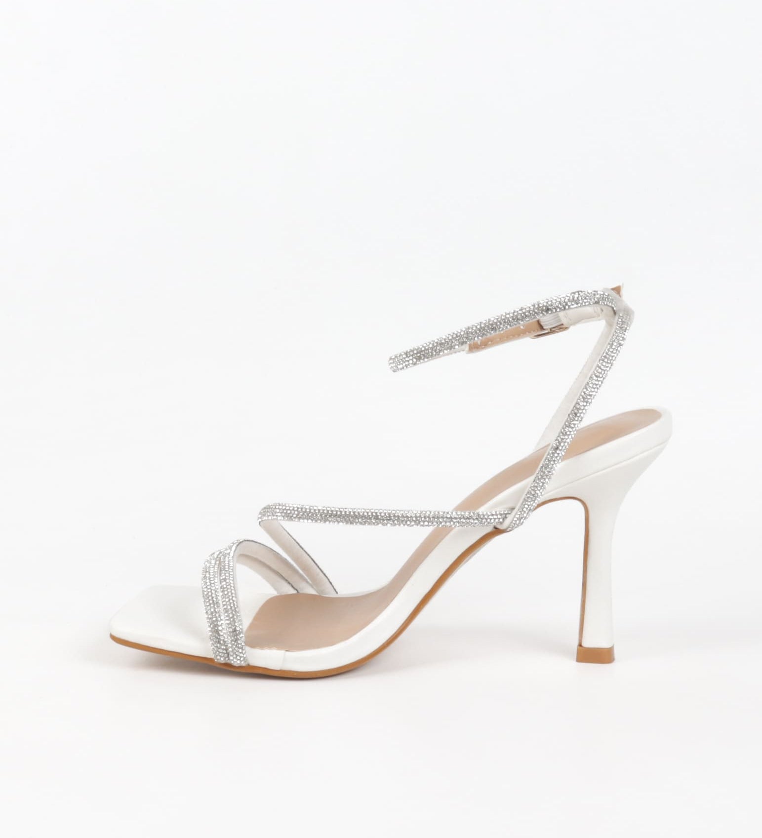 Chaussures femmes soirée blanches à talon et strass 