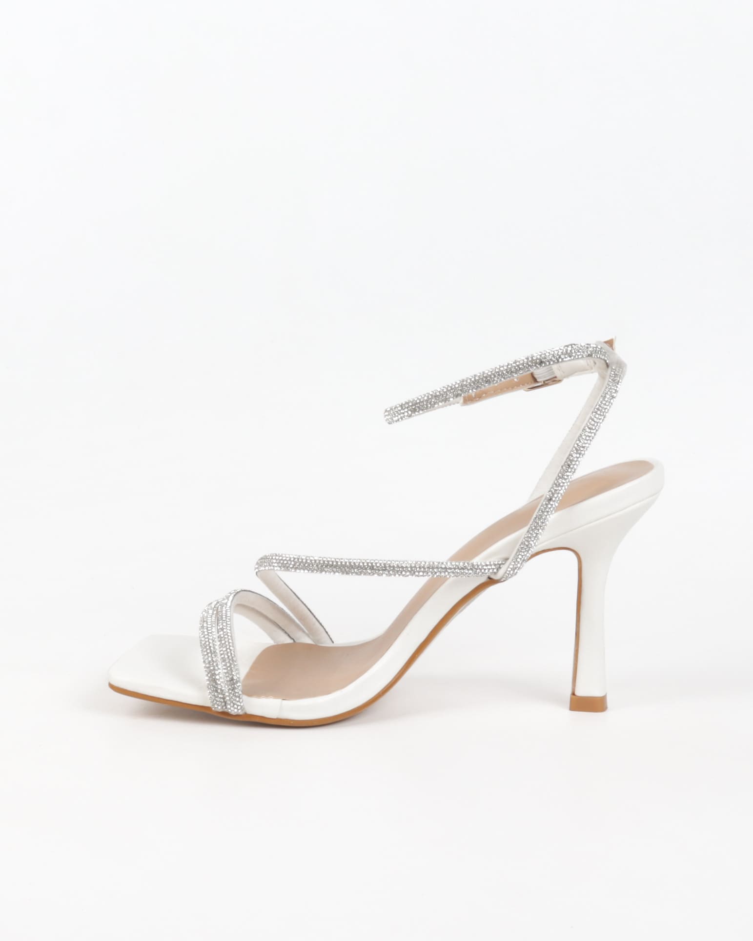 Chaussures femmes soirée blanches à talon et strass 
