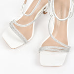 Chaussures femmes soirée blanches à talon et strass 