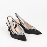 Jade jewel slingback pumps