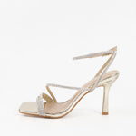 Chaussures femmes soirée dorées à talon et strass 