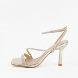 Chaussures femmes soirée dorées à talon et strass 