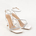 Chaussures femmes soirée blanches à talon et strass 