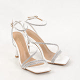 Chaussures femmes soirée blanches à talon et strass 