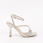 Chaussures femmes soirée dorées à talon et strass 