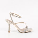 Chaussures femmes soirée dorées à talon et strass 