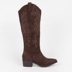 botte western santiags femme marron à tige haute brodée vue de profil extérieur