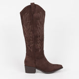 botte western santiags femme marron à tige haute brodée vue de profil extérieur