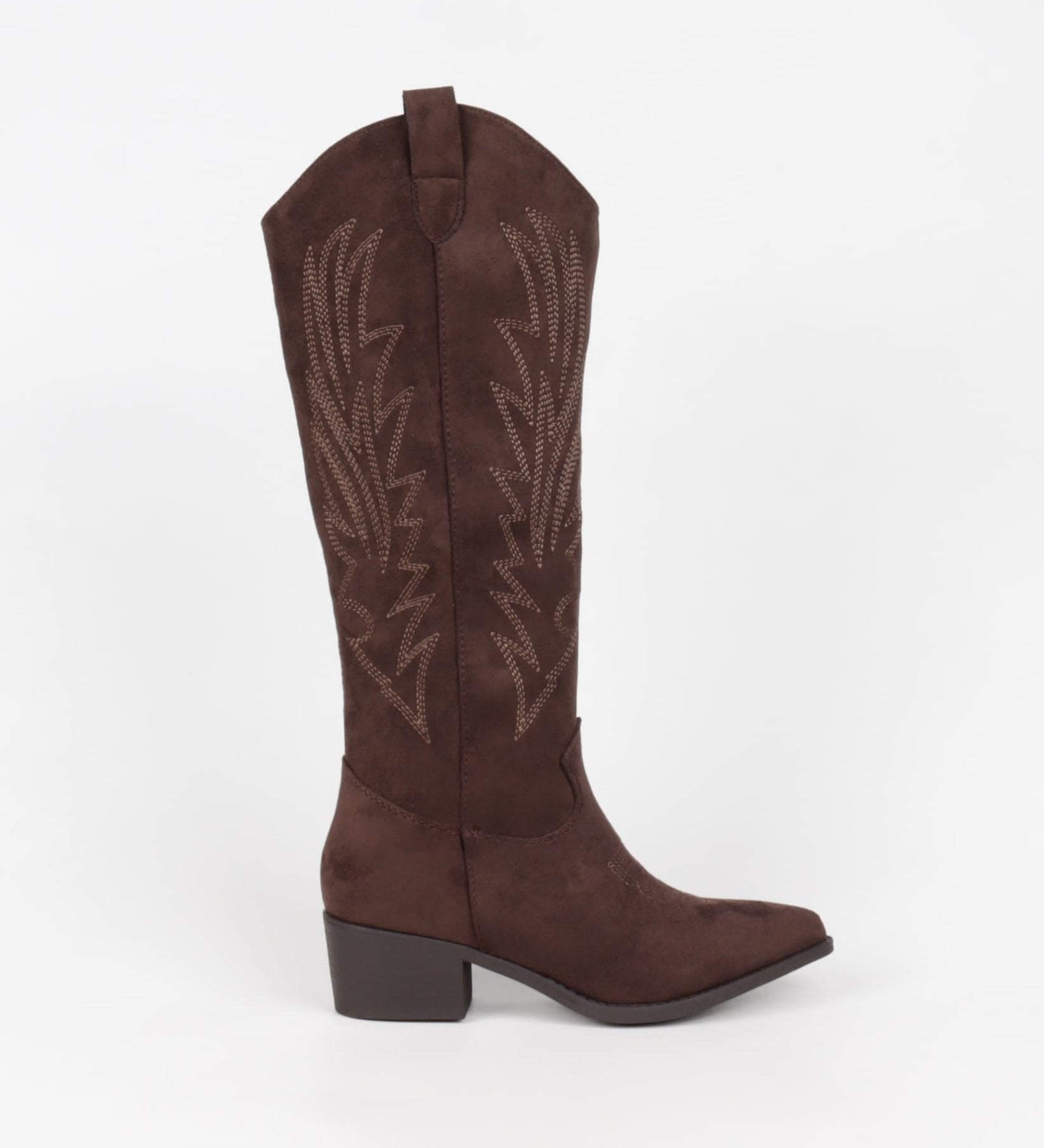 botte western santiags femme marron à tige haute brodée vue de profil extérieur
