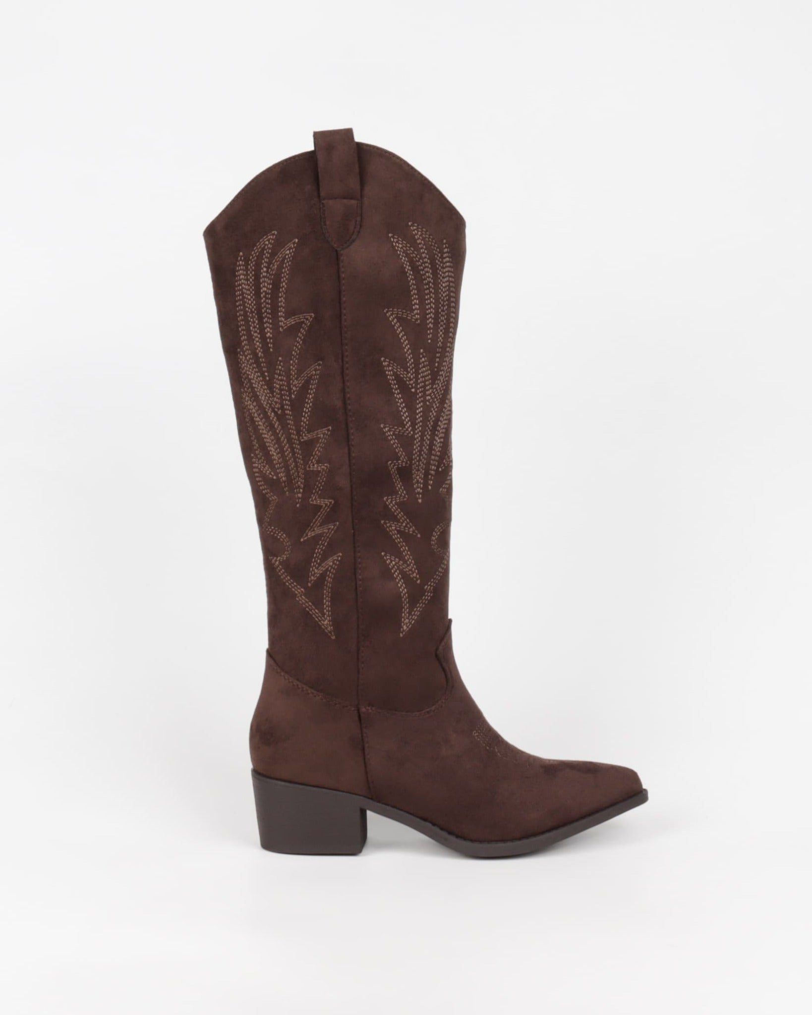 botte western santiags femme marron à tige haute brodée vue de profil extérieur