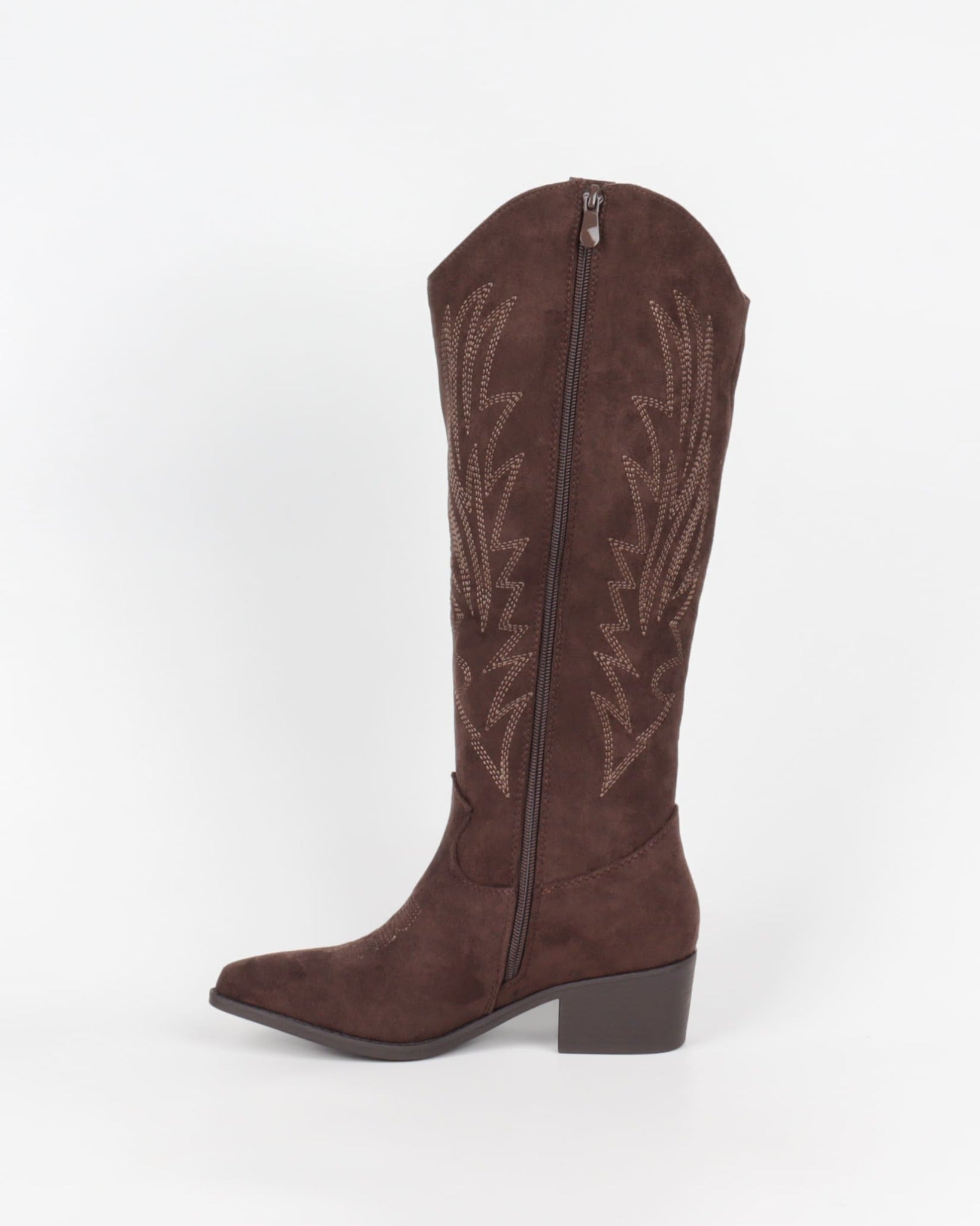 botte western santiags femme marron à tige haute avec fermeture zippée vue de profil intérieur