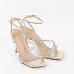 Chaussures femmes soirée dorées à talon et strass 