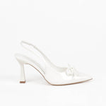 escarpin femme blanc verni à nœud, bout pointu et bride arrière