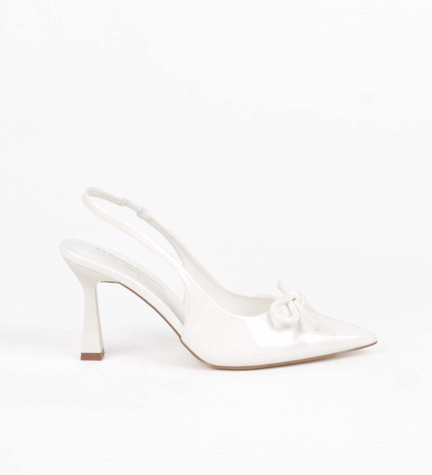 escarpin femme blanc verni à nœud, bout pointu et bride arrière