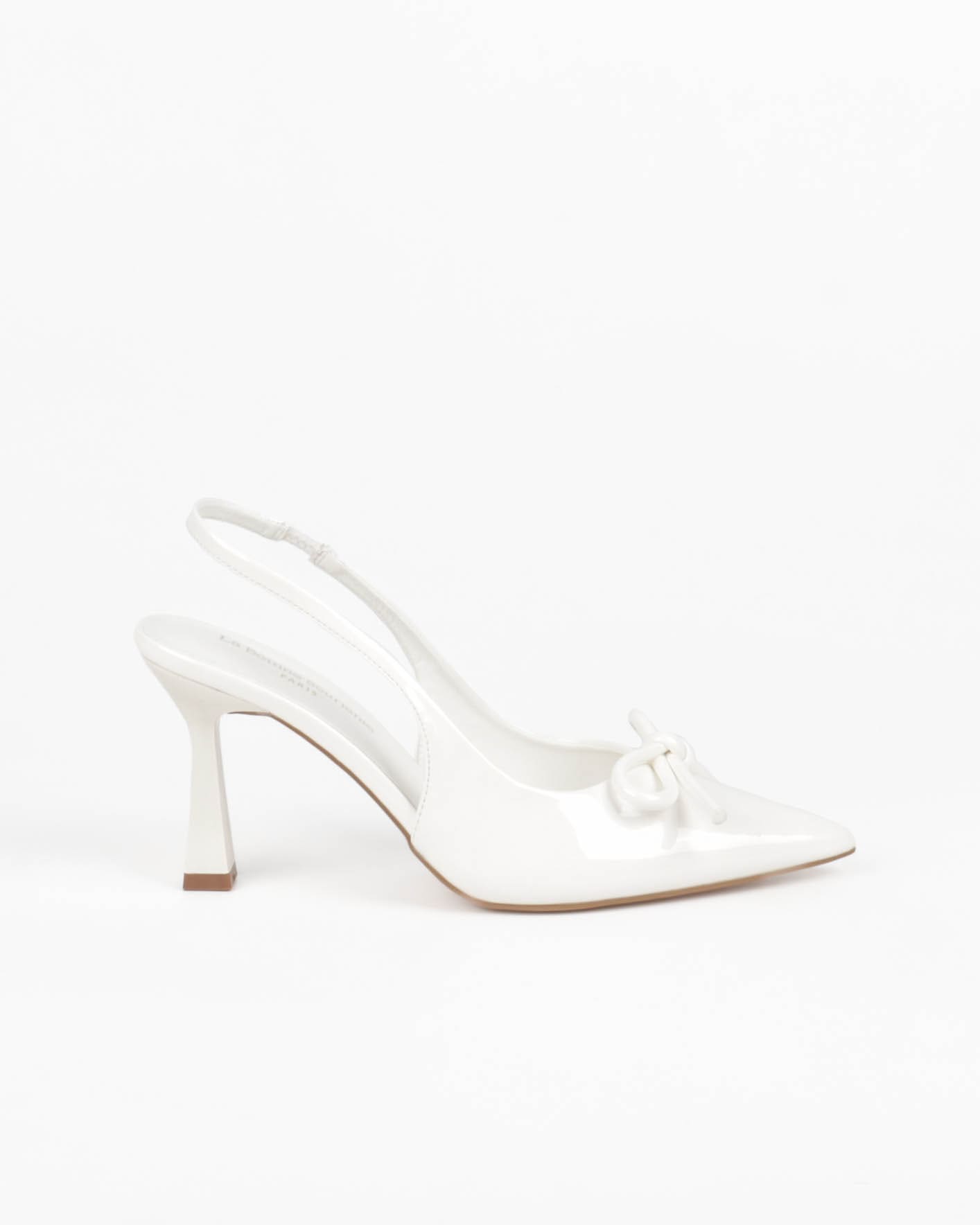 escarpin femme blanc verni à nœud, bout pointu et bride arrière