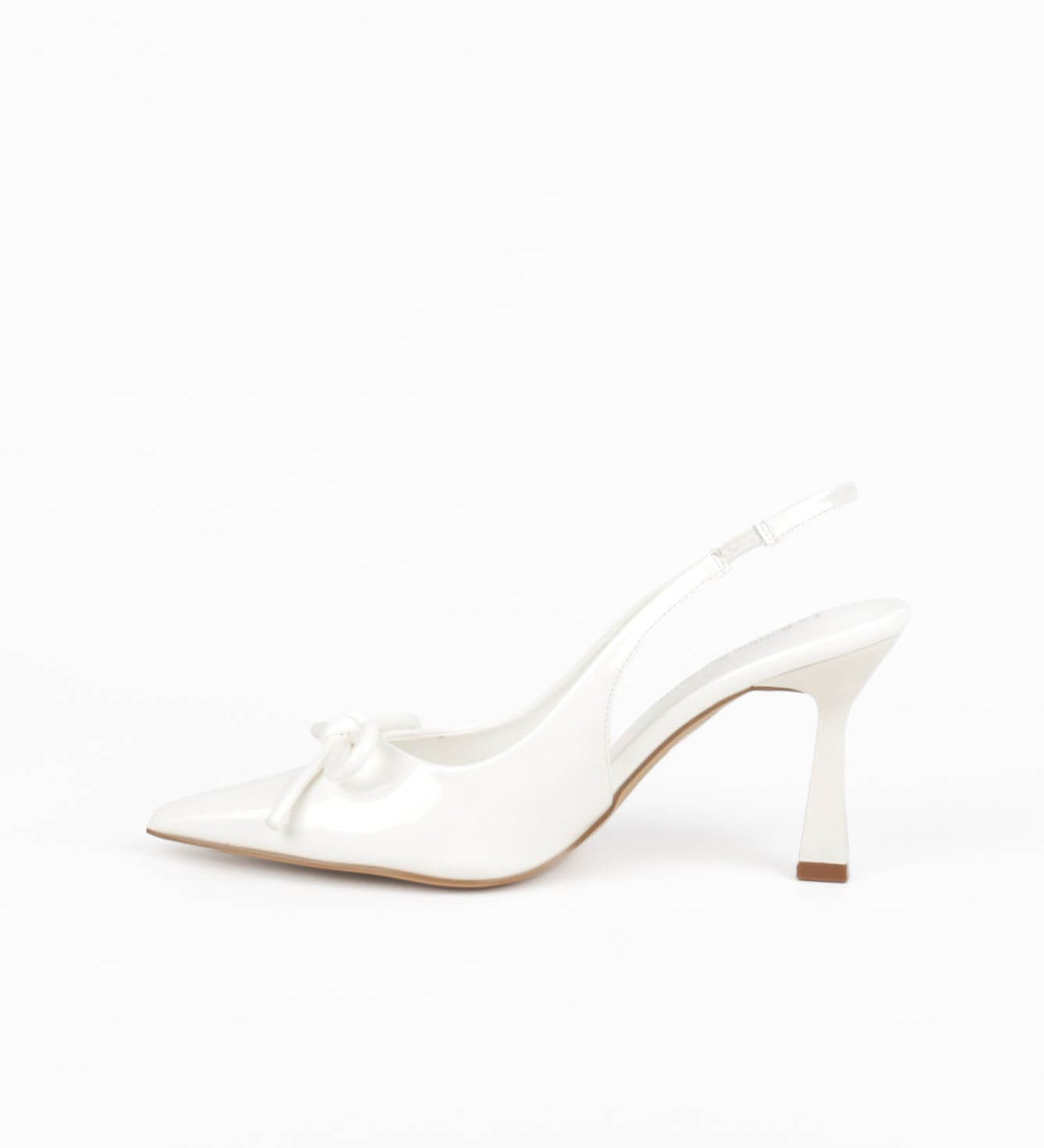 Slingbacks femme blanc verni à nœud et bout pointu 