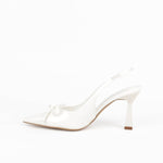 Slingbacks femme blanc verni à nœud et bout pointu 