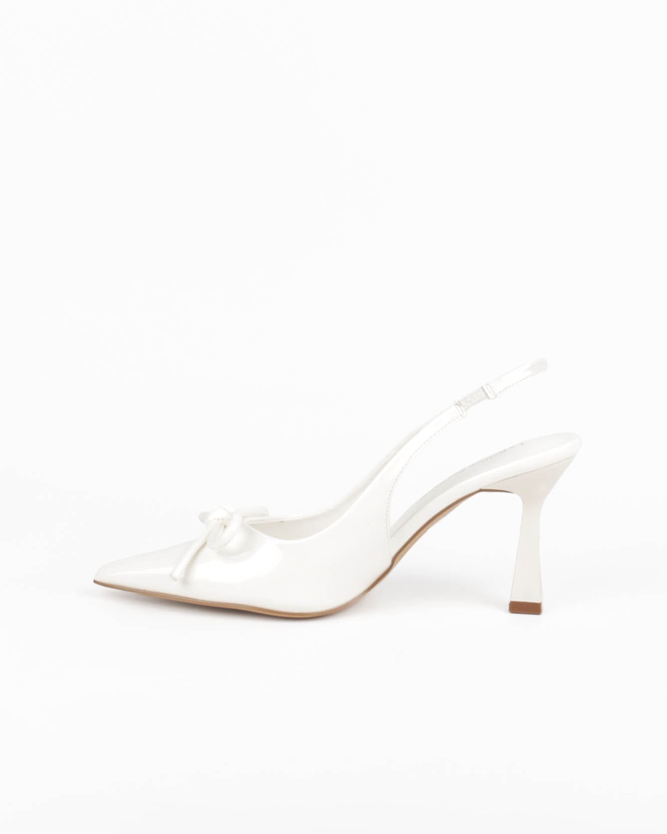 Slingbacks femme blanc verni à nœud et bout pointu 