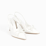 escarpins femme blancs vernis à nœud et bout pointu