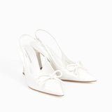 escarpins femme blancs vernis à nœud et bout pointu