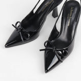 escarpins femme noir verni à nœud et bout pointu 