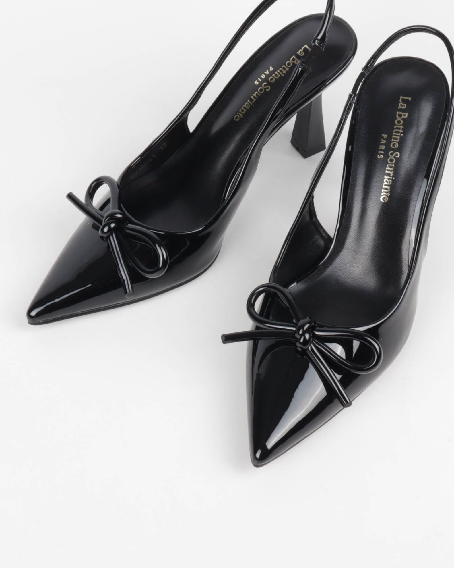 escarpins femme noir verni à nœud et bout pointu 