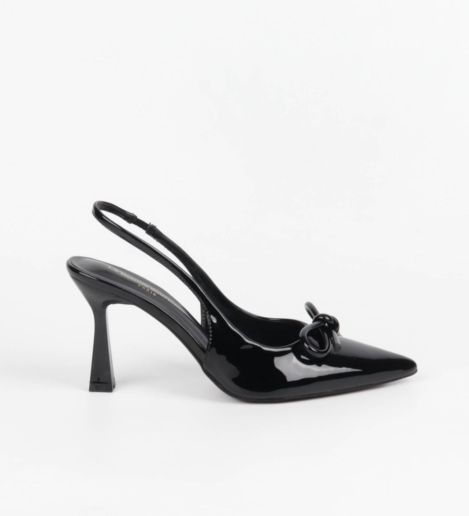 Slingbacks femme noir verni à nœud et bout pointu vue de dessus