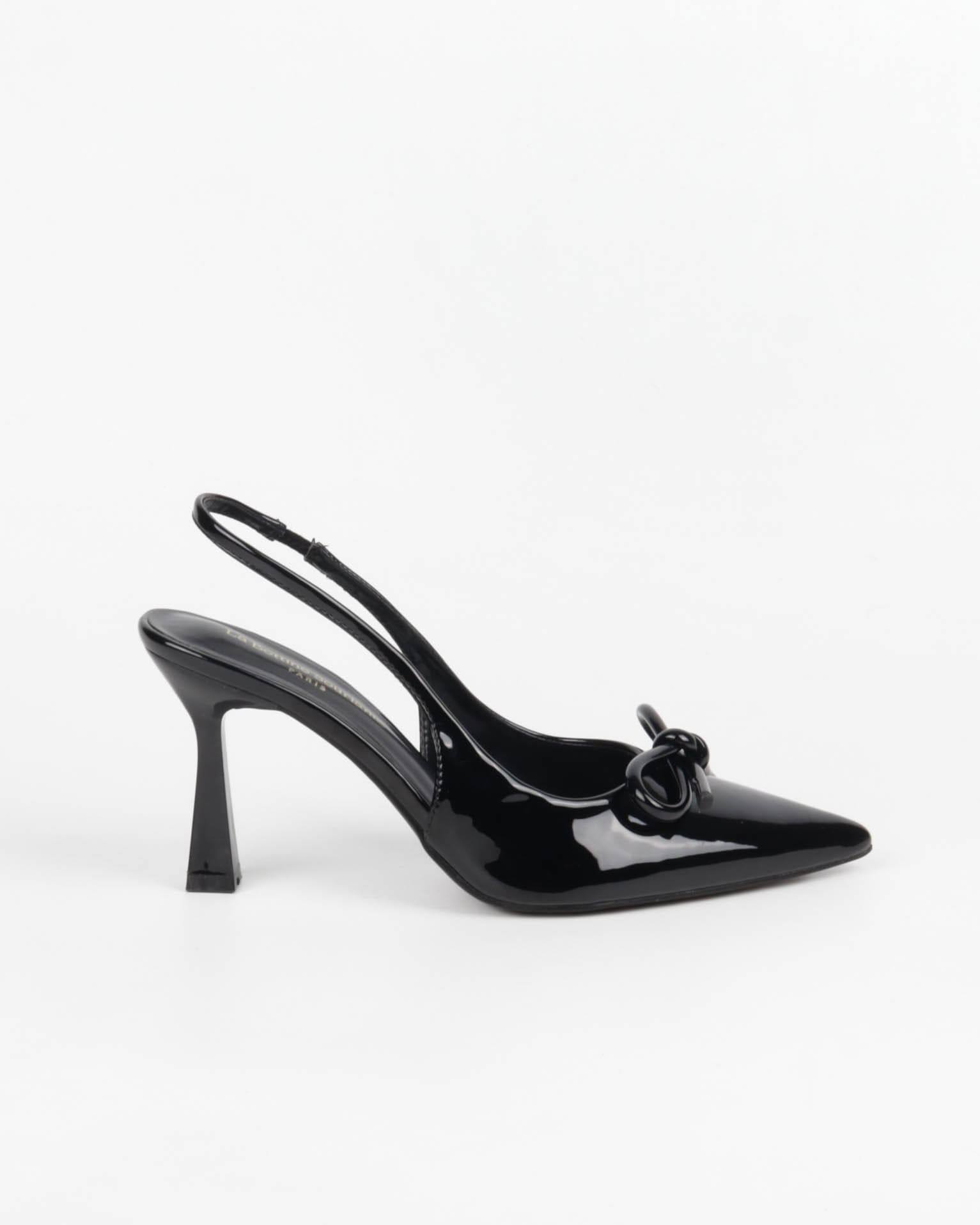 Slingbacks femme noir verni à nœud et bout pointu vue de dessus