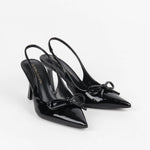Slingbacks noir verni à nœud et bout pointu 