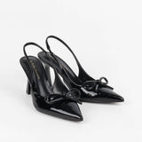 Slingbacks noir verni à nœud et bout pointu 