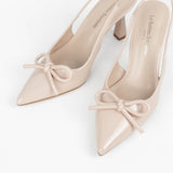 escarpins femme nude vernis à nœud et bout pointu 