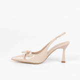 slingbacks femme nude verni à nœud, bout pointu et bride arrière
