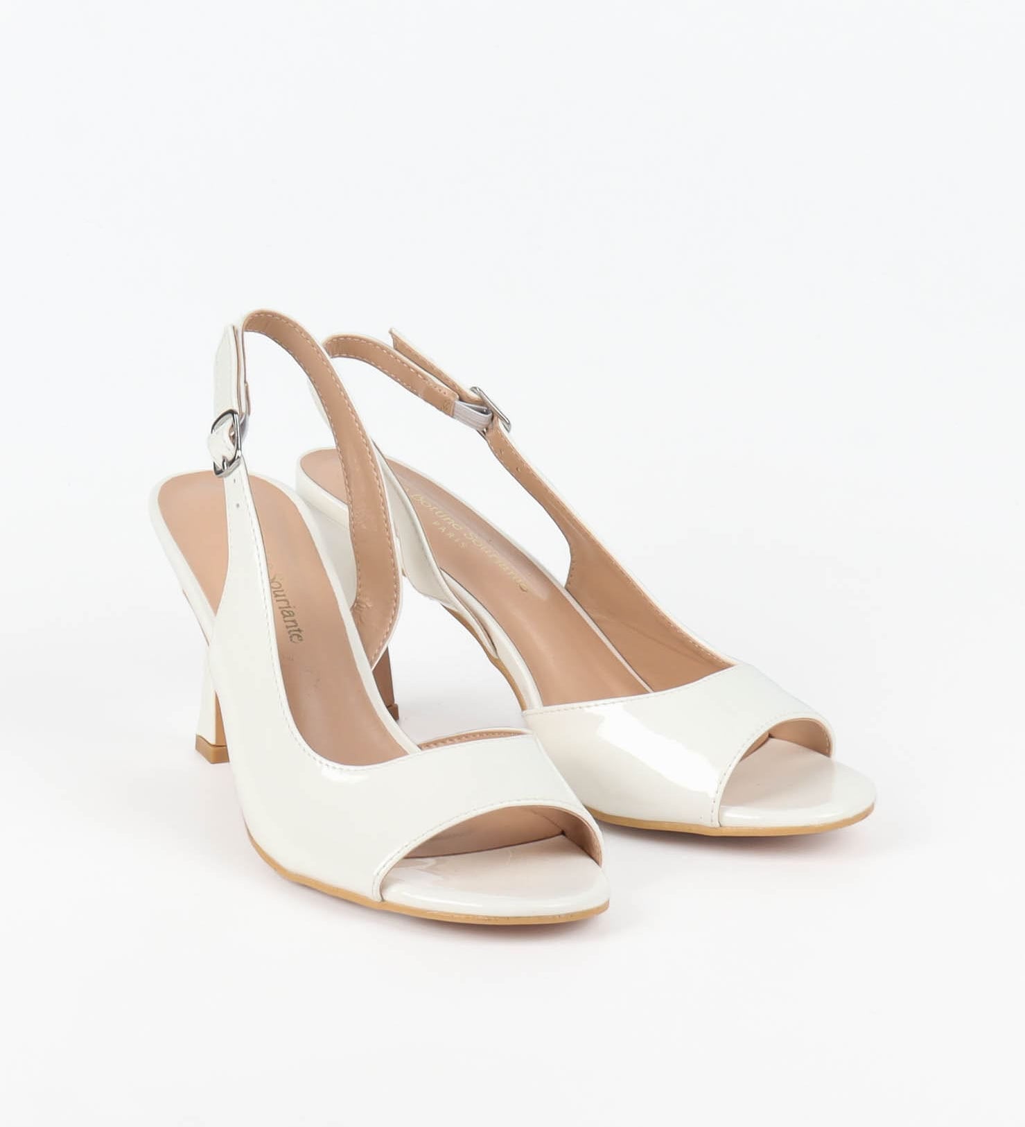 sandales femme verni blanc à talon bout ouvert