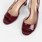 escarpins slingback femme bordeaux à bout ouvert et finition brillante