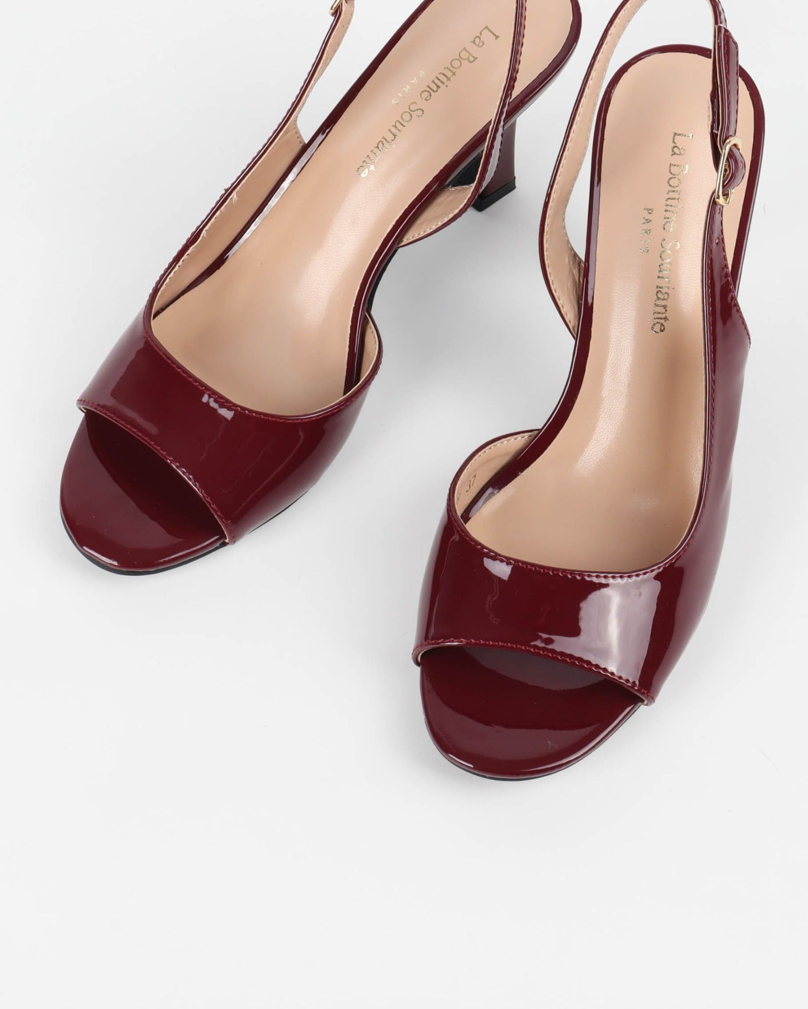 escarpins slingback femme bordeaux à bout ouvert et finition brillante