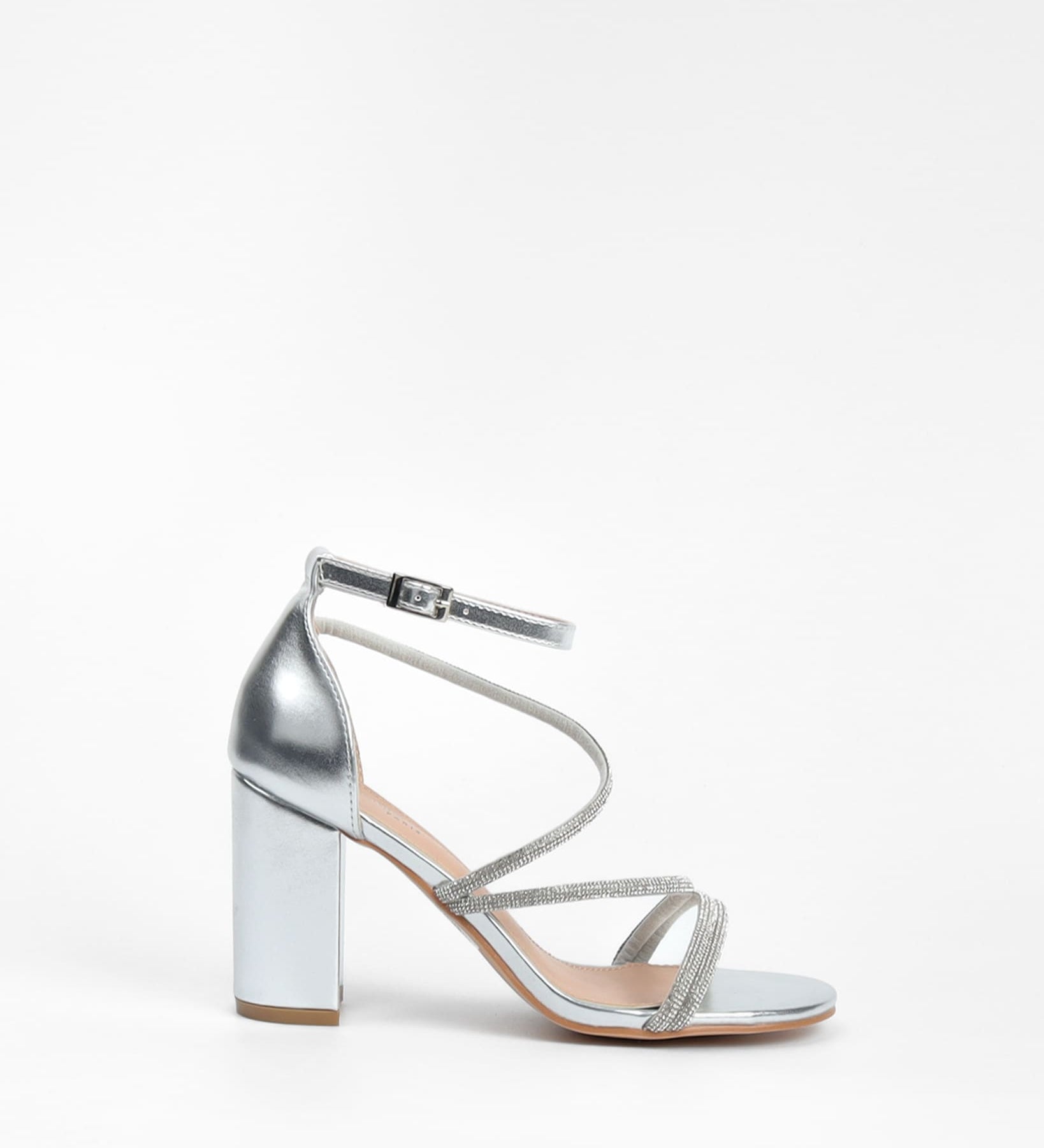 Sandales femmes à talon carré et strass soirée argent La bottine souriante