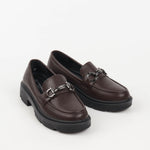 mocassins femme marron à semelle souple crantée vue trois quarts