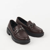 mocassins femme marron à semelle souple crantée vue trois quarts