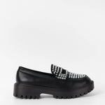 mocassins noirs femmes à strass et semelle épaisse