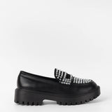 mocassins noirs femmes à strass et semelle épaisse