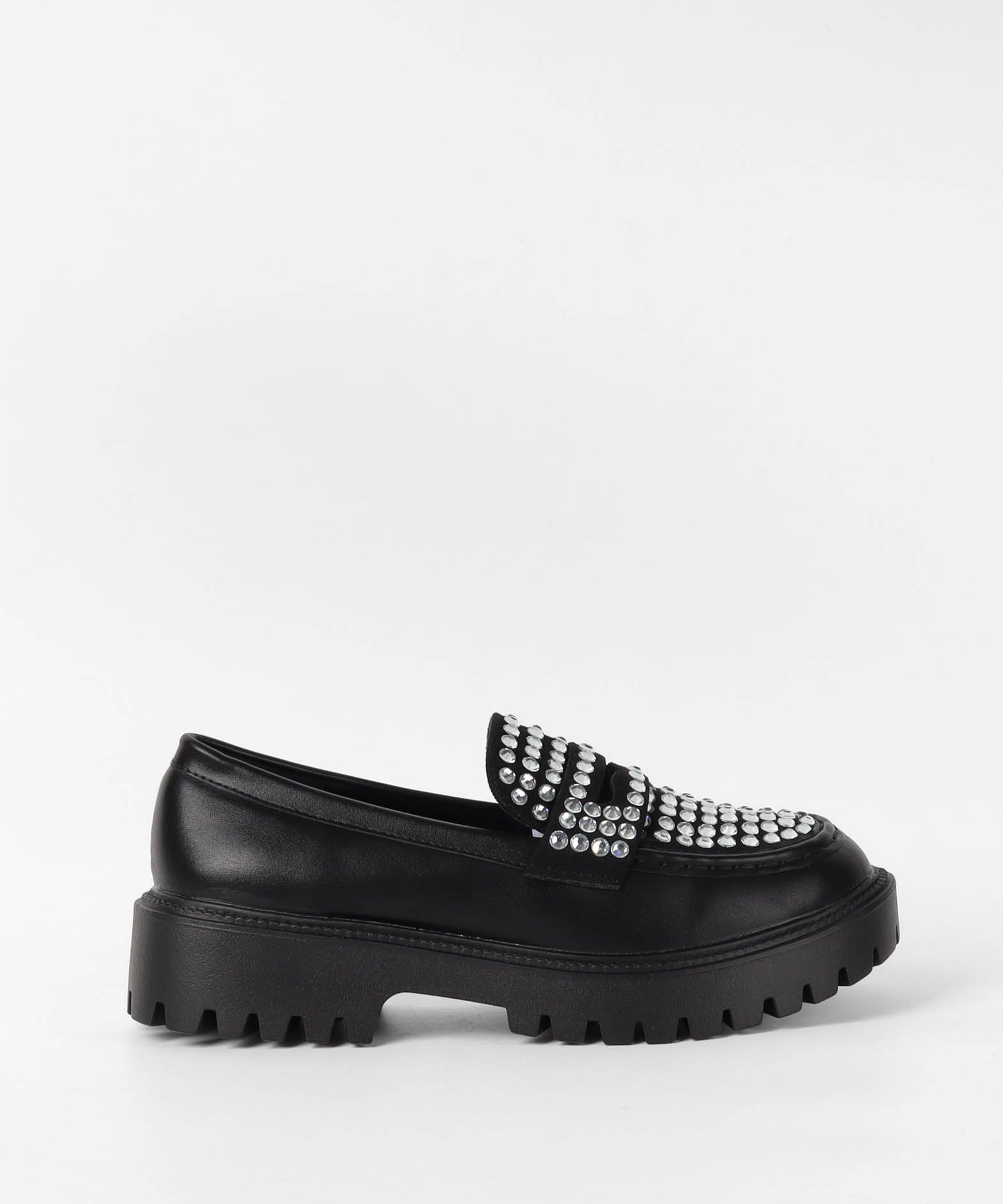 mocassins noirs femmes à strass et semelle épaisse