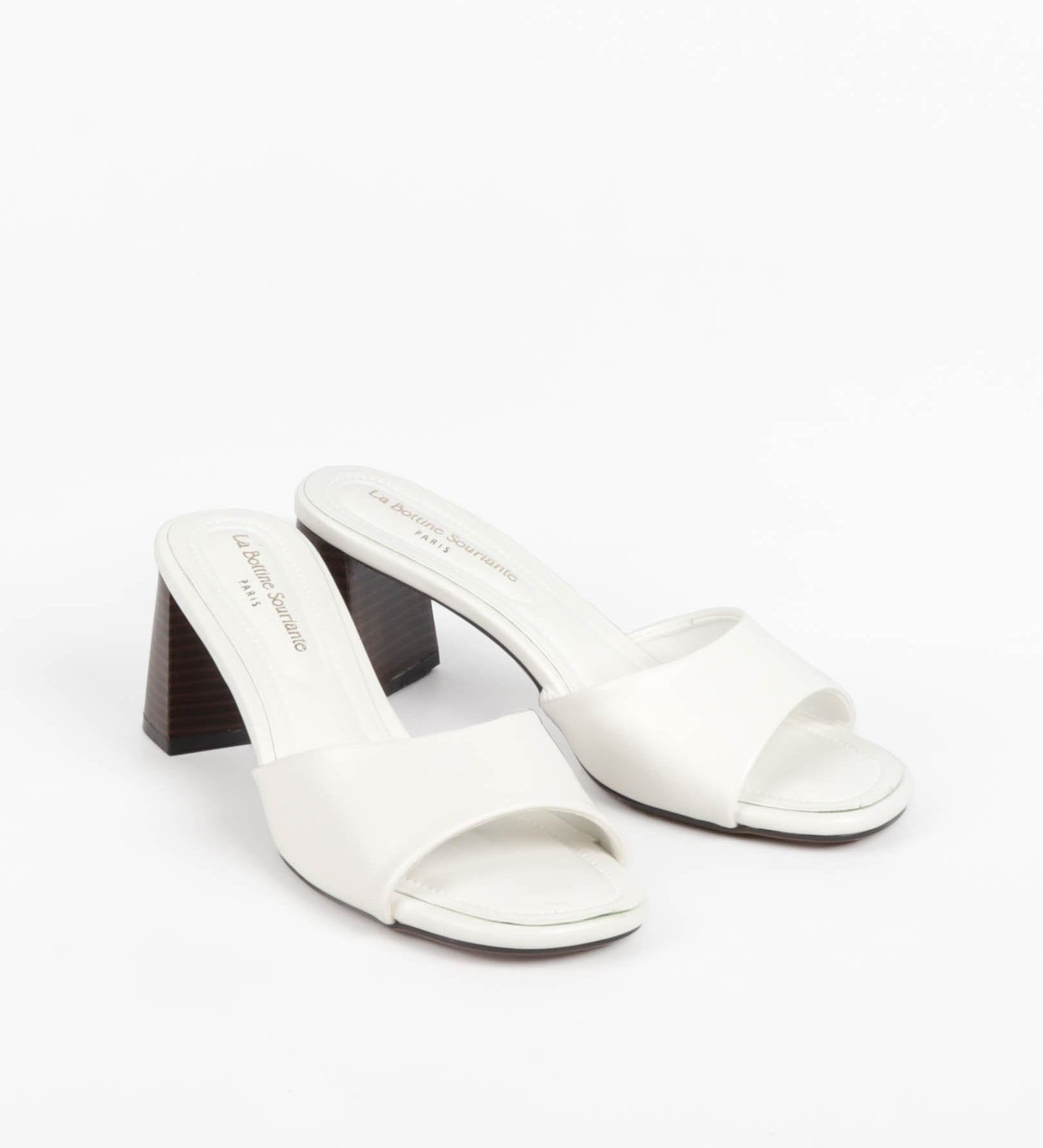 Mules femmes à talon carré blanc